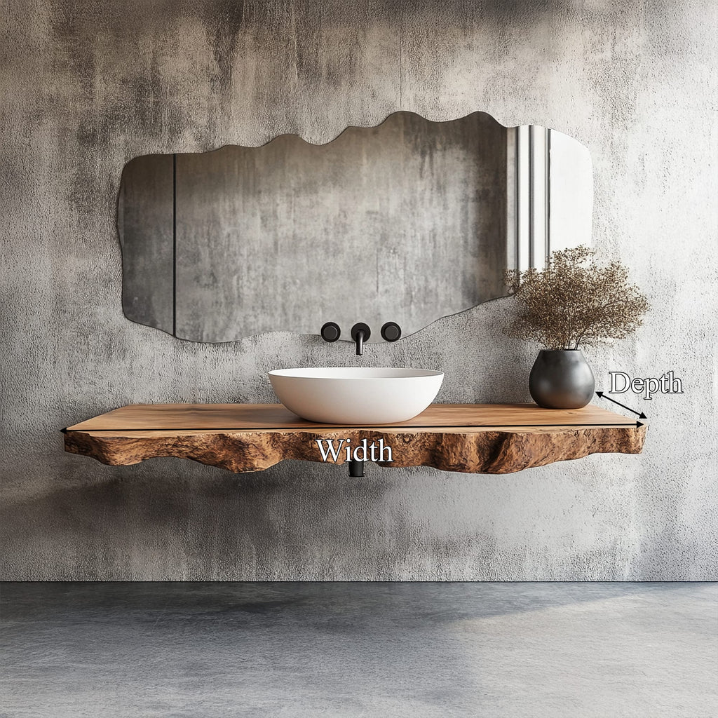 Rustic Bathroom Vanity Shelf Organic Edge Bathroom Furniture, solid wood, built to order