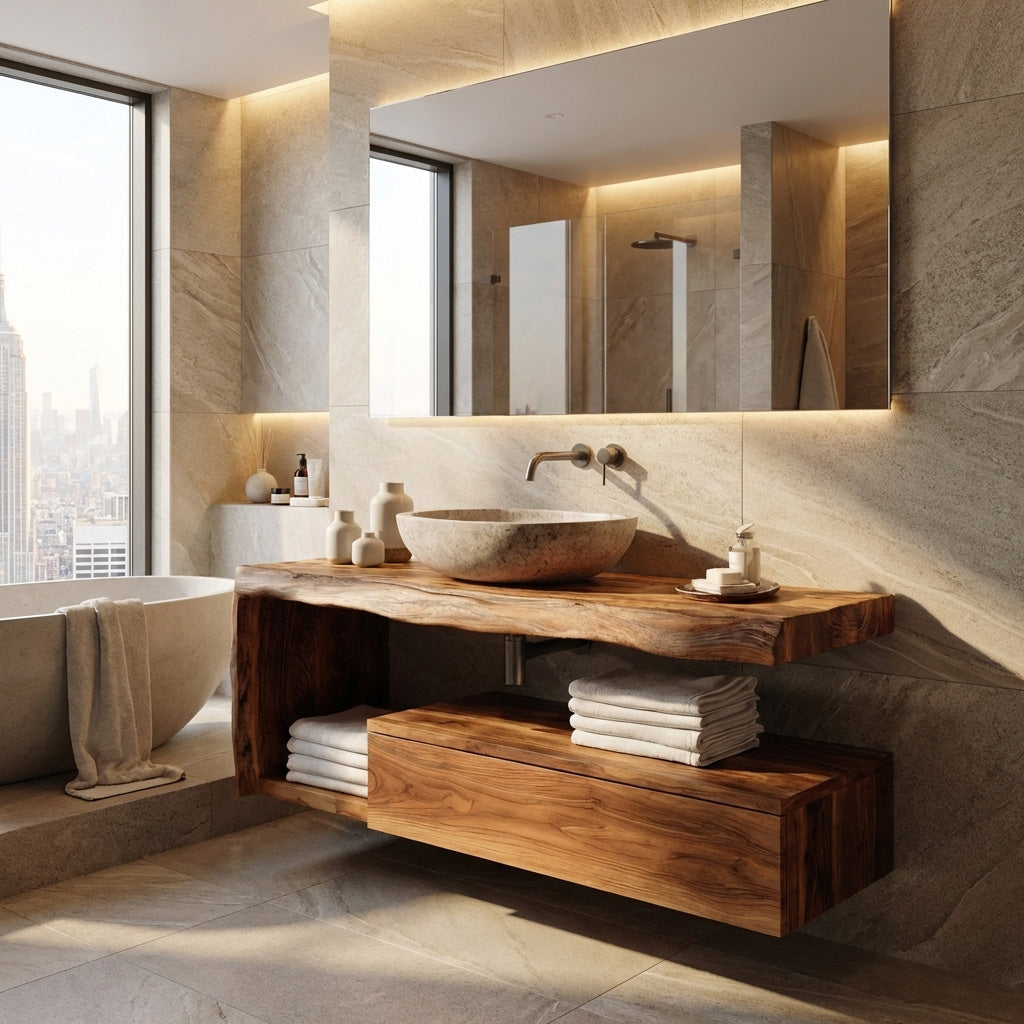 Modern Floating Bathroom Vanity for Spa, solid wood, built to order