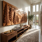 Carved Pine Forest Wood Wall Art, solid wood, built to order