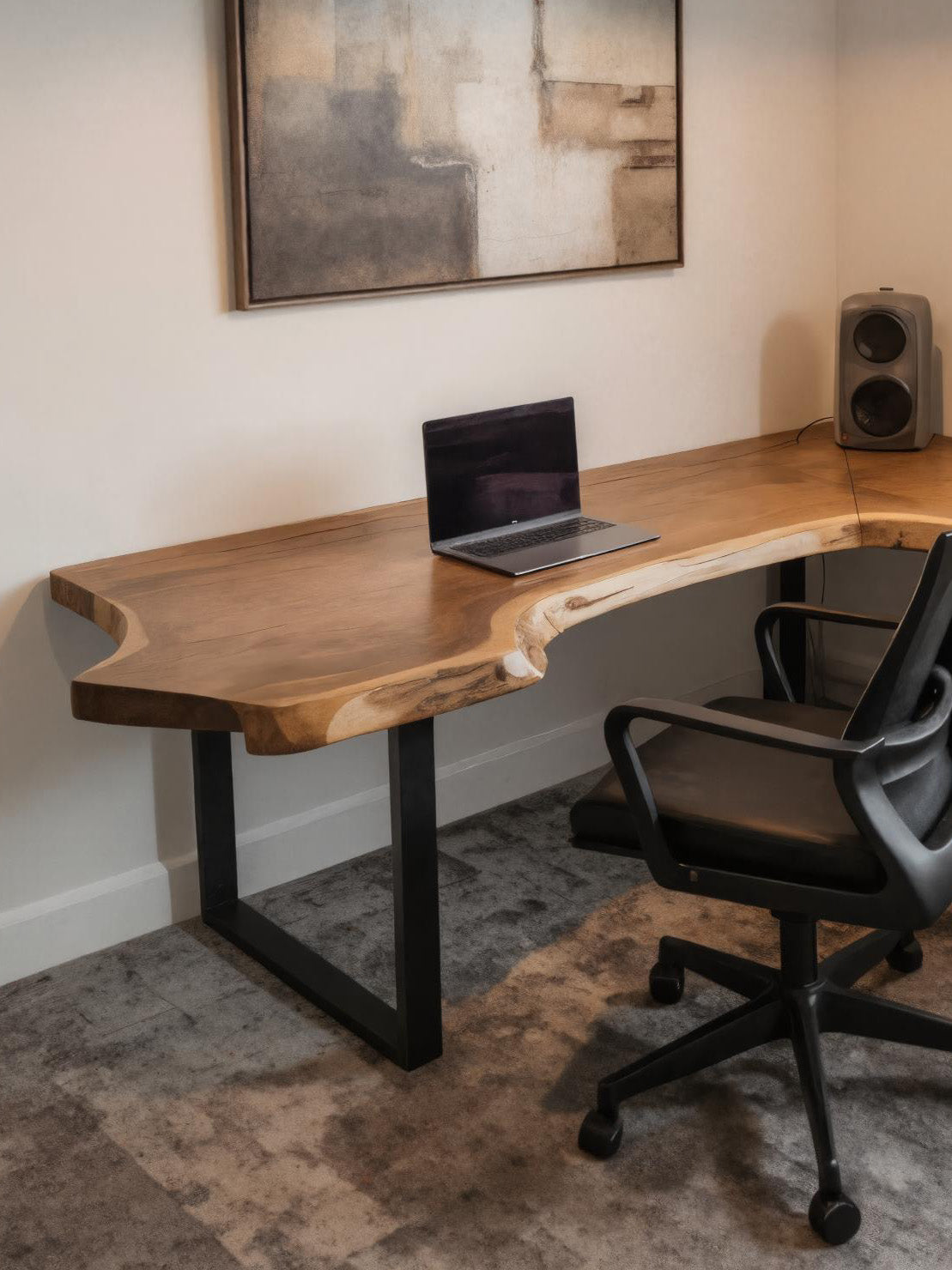 Live Edge L Shaped Desk with Metal Legs, solid wood, built to order