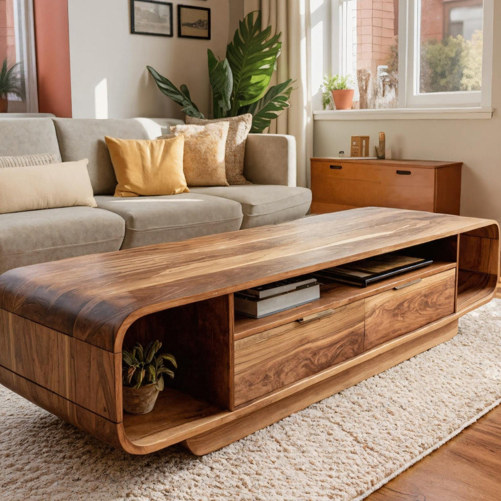 Modern Coffee Table with Storage Drawers, solid wood, built to order