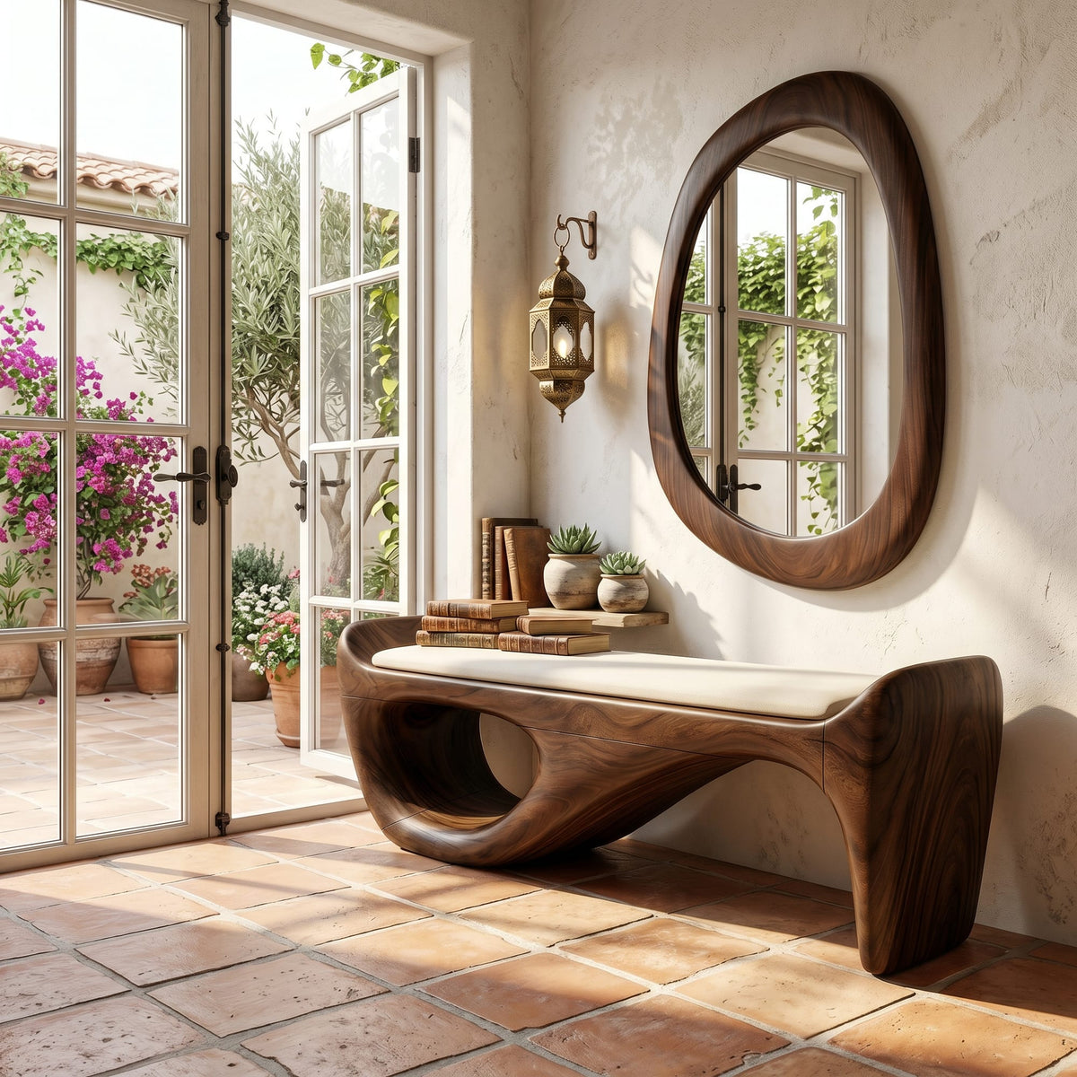 Designer Entryway Bench Organic Modern Home, solid wood, built to order