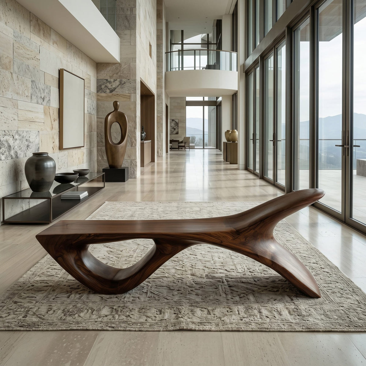 Wooden Bench with Fish Tail Shape, solid wood, built to order