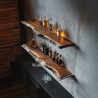 Handcrafted Live Edge Bar Shelf Dining Room Interior Storage, solid wood, built to order