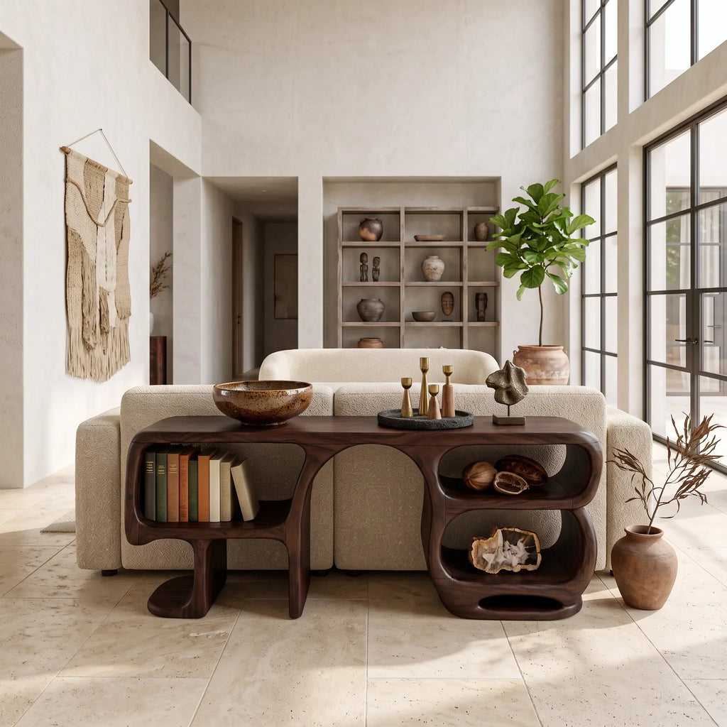 Modern Curved Frame Console, solid wood, built to order