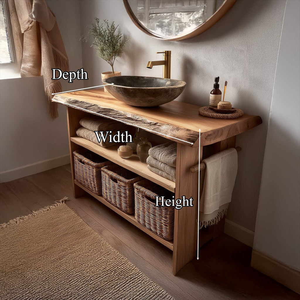 Rustic Bathroom Vanity Console Open Storage, solid wood, built to order
