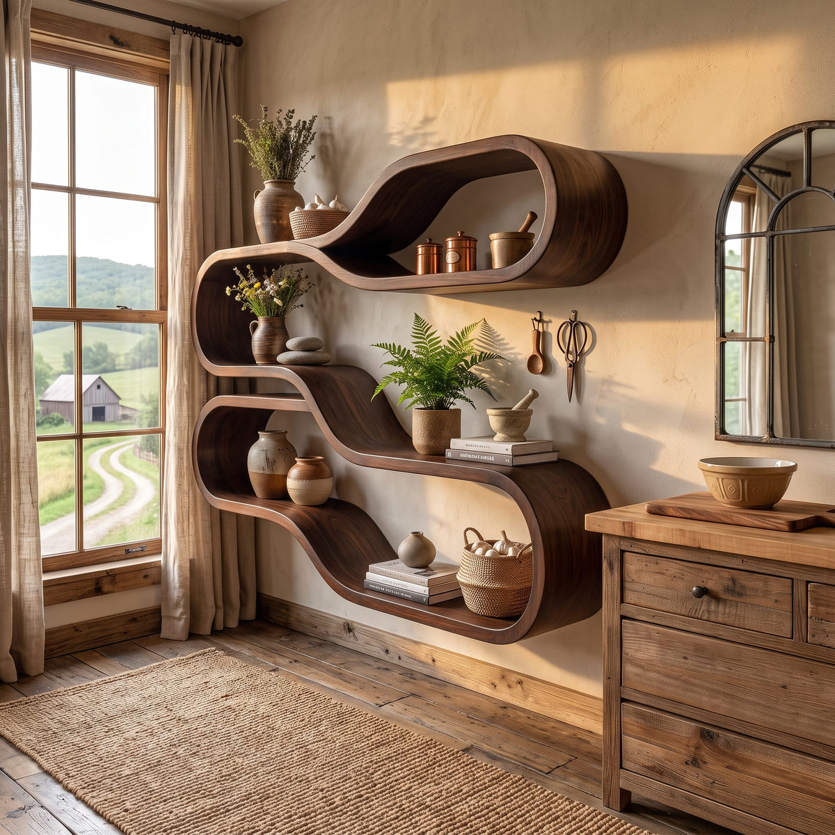 Japandi Wooden Wall Mounted Shelves, solid wood, built to order