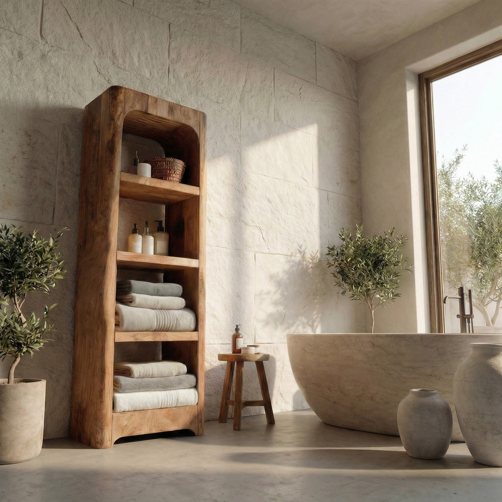 Handcrafted Bathroom Shelf with Four Tiers, solid wood, built to order