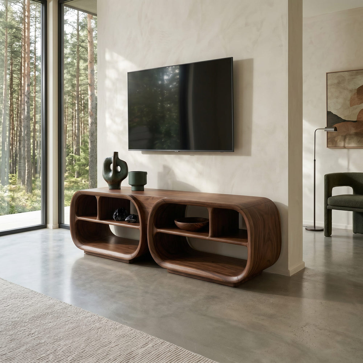 TV Console Architectural Wood Design, solid wood, built to order