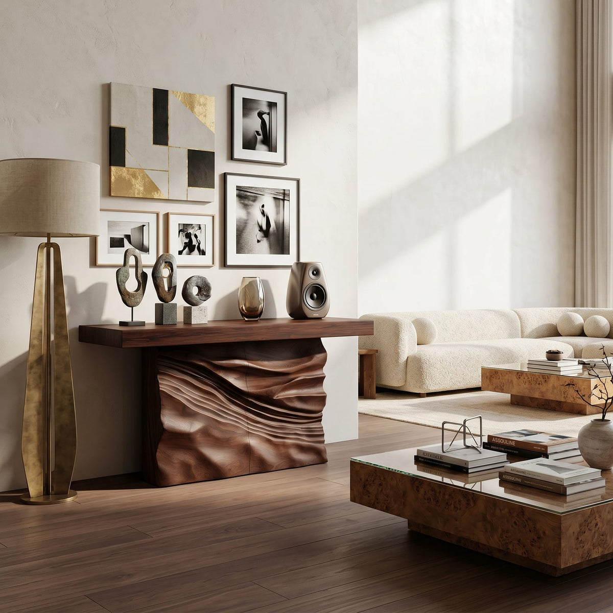 Minimalist Live Form Console Table, solid wood, built to order