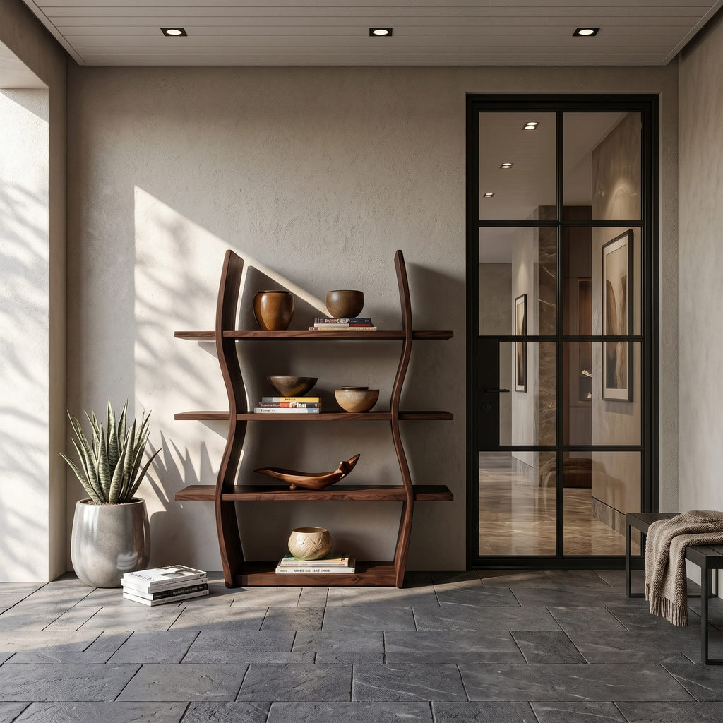 Elegant Wooden Storage Shelf in Wave Design, solid wood, built to order