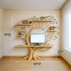 Midcentury Tree Bookshelf Desk Living Bedroom, solid wood, built to order