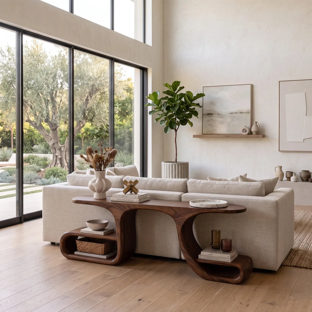 Contemporary Flowing Console Table, solid wood, built to order