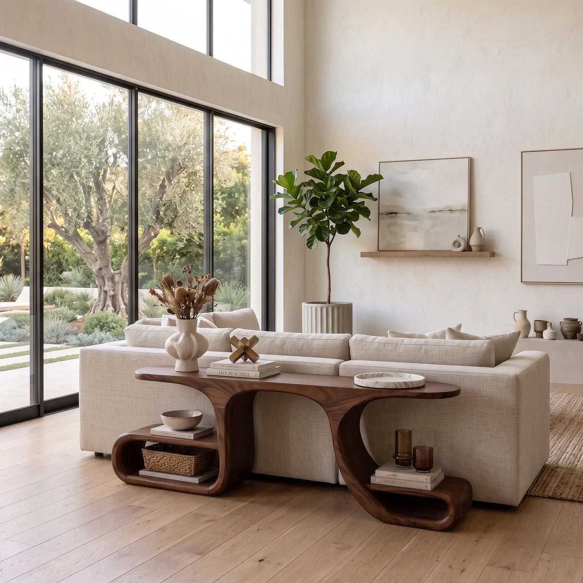 Contemporary Flowing Console Table, solid wood, built to order