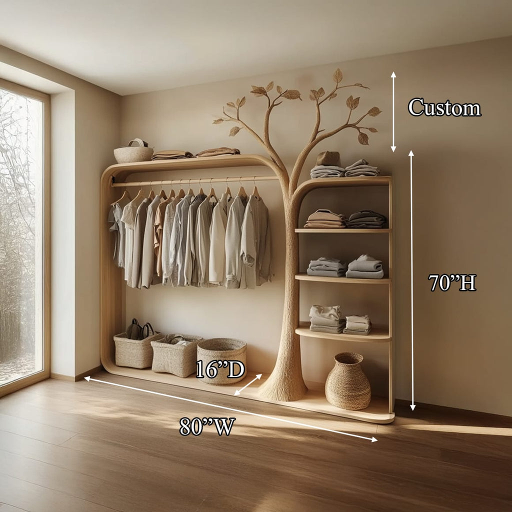 Rustic Clothing Stand Tree Shaped Bedroom Mudroom Entryway, solid wood, built to order