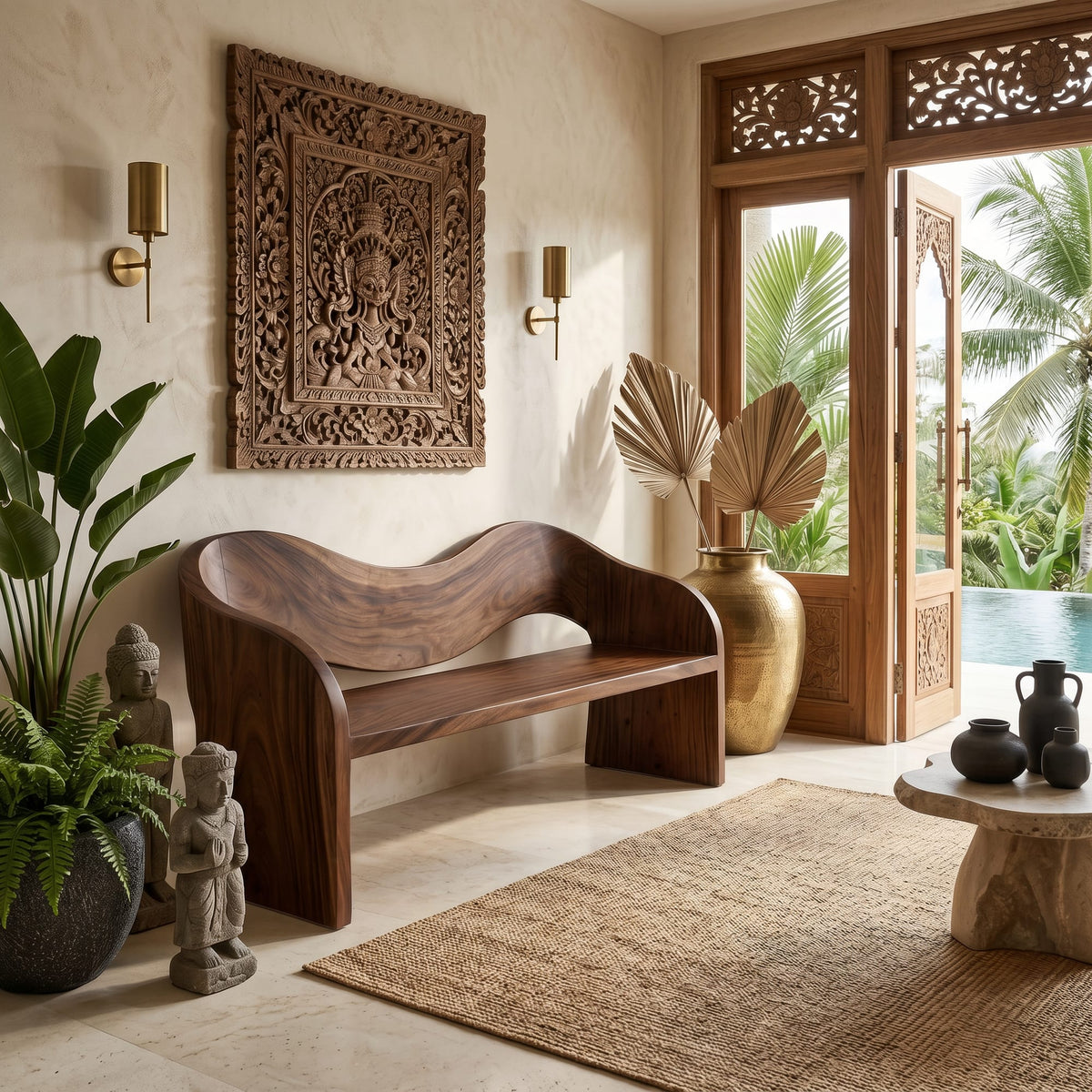 Contemporary Accent Bench Residence, solid wood, built to order