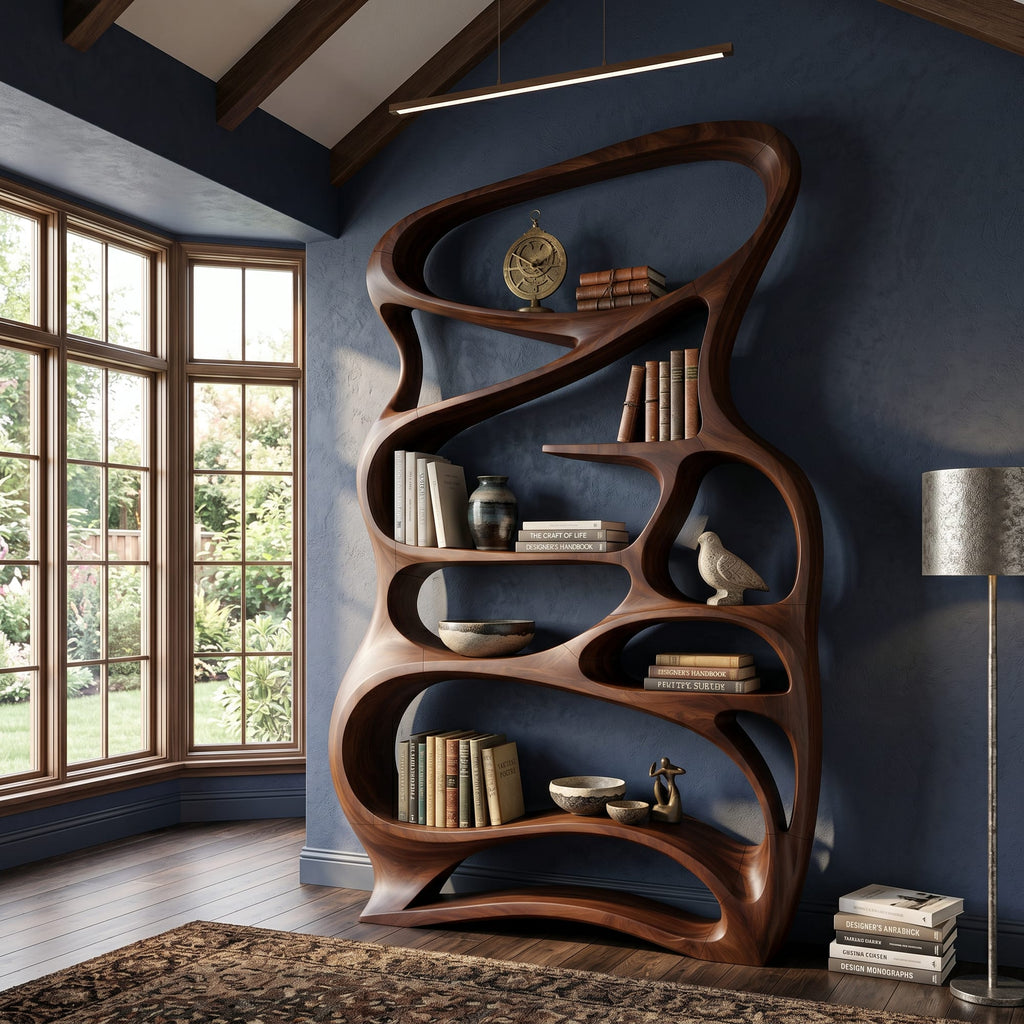 Contemporary Reading Shelf for Peaceful Reading Corner, solid wood, built to order
