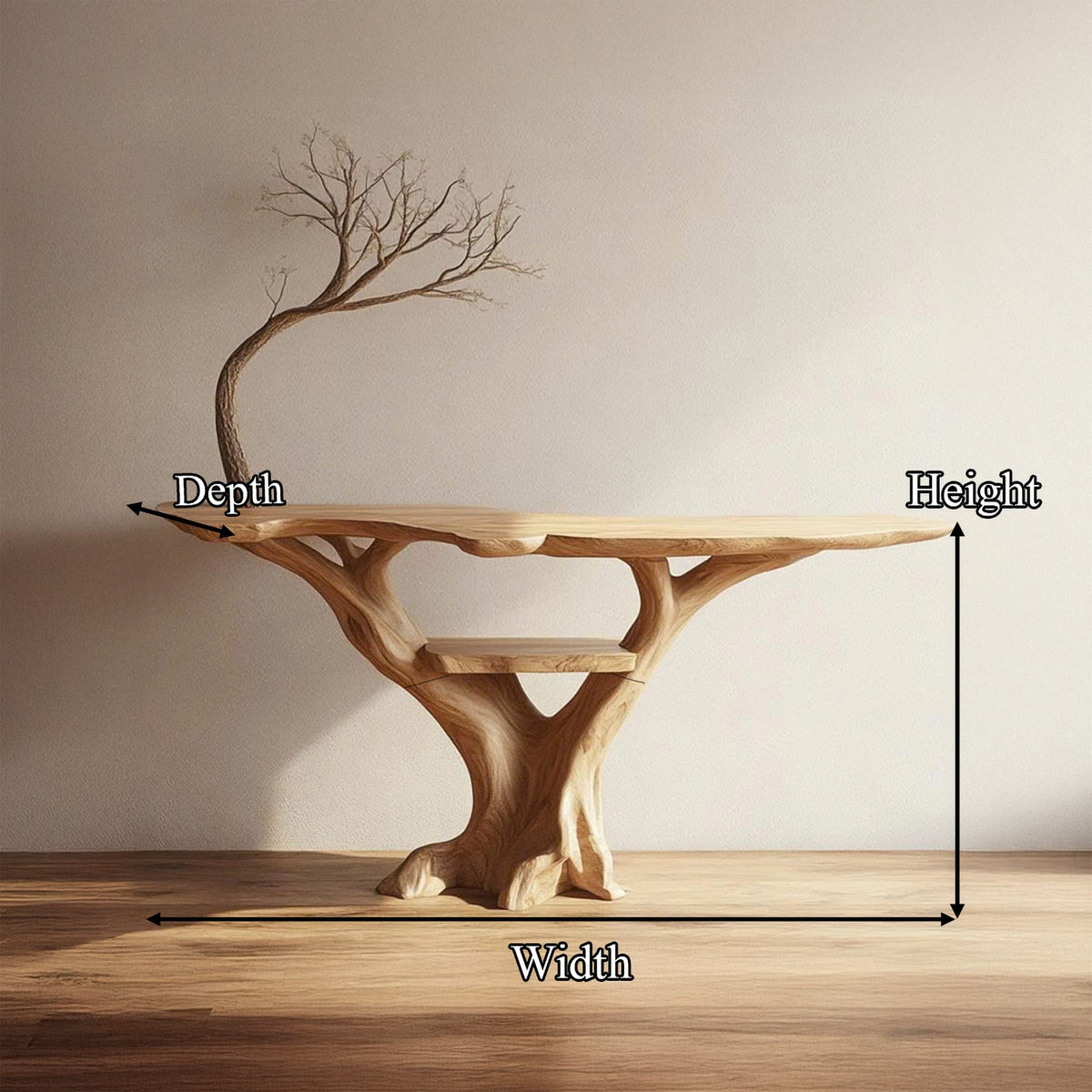 Mid Century Console Table Sculpted Wood Tree Hallway Entrance, solid wood, built to order