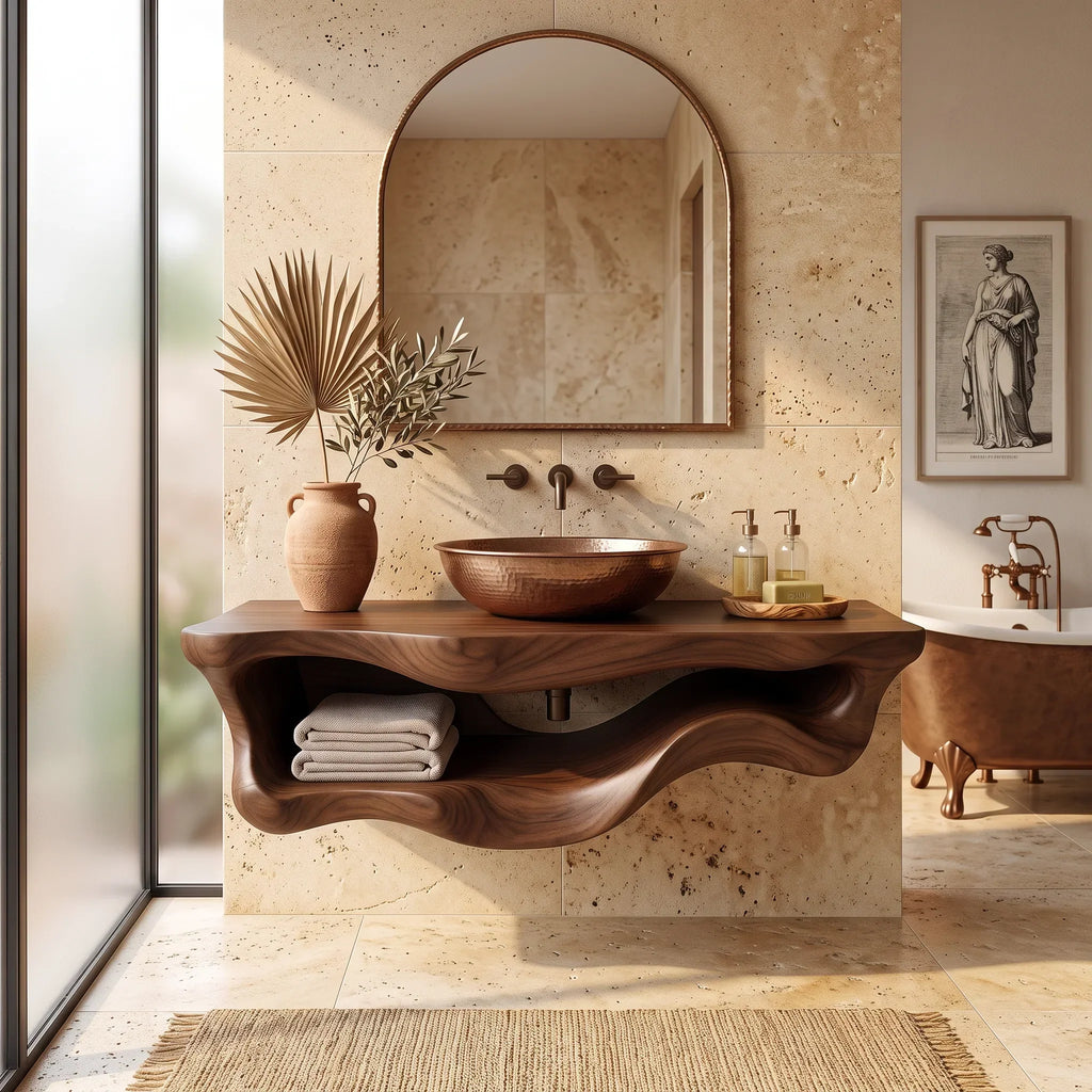 Organic Sculptural Wood Bathroom Vanity Spa Bathroom, solid wood, built to order