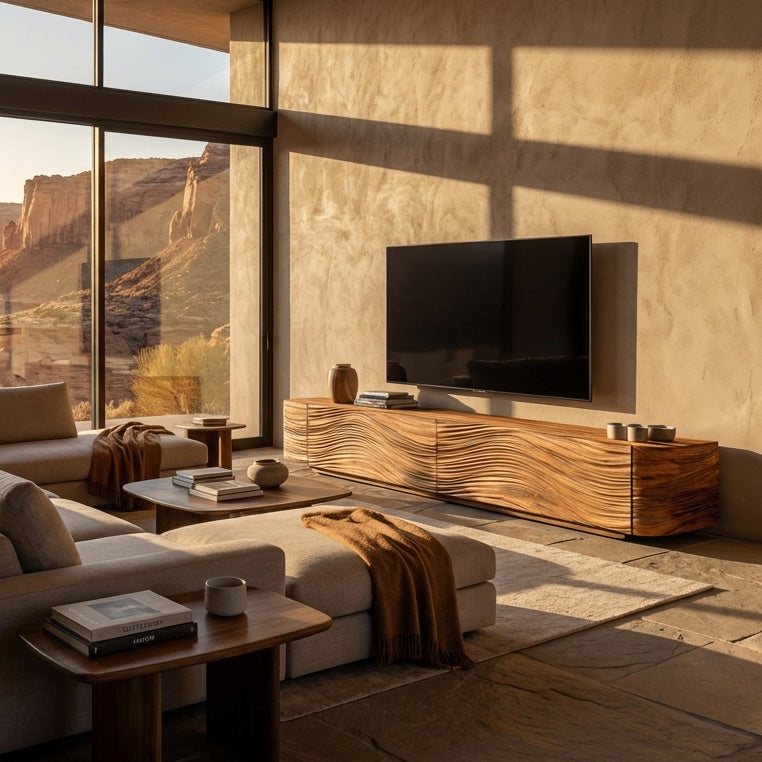 Minimalist Wave TV Console, solid wood, built to order