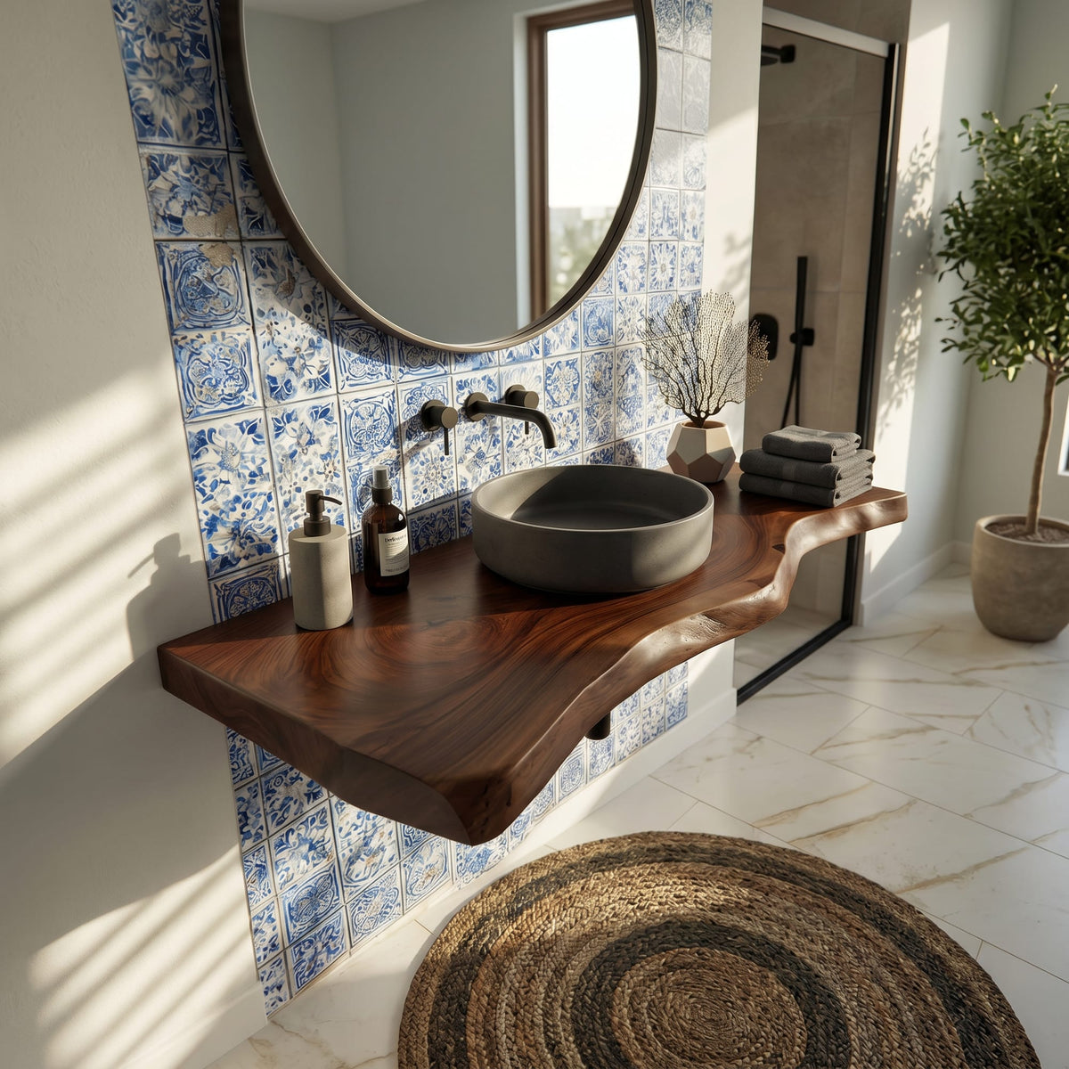 Contemporary Floating Washstand Residence, solid wood, built to order