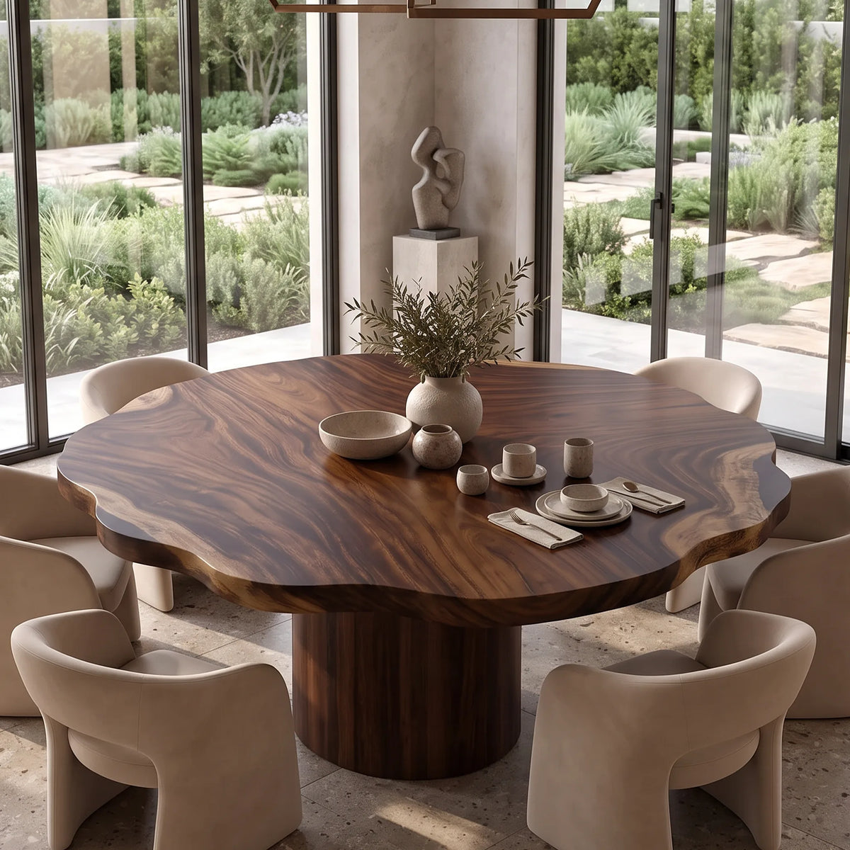 Mid Century Round Wood Table Top Dining Room, solid wood, built to order