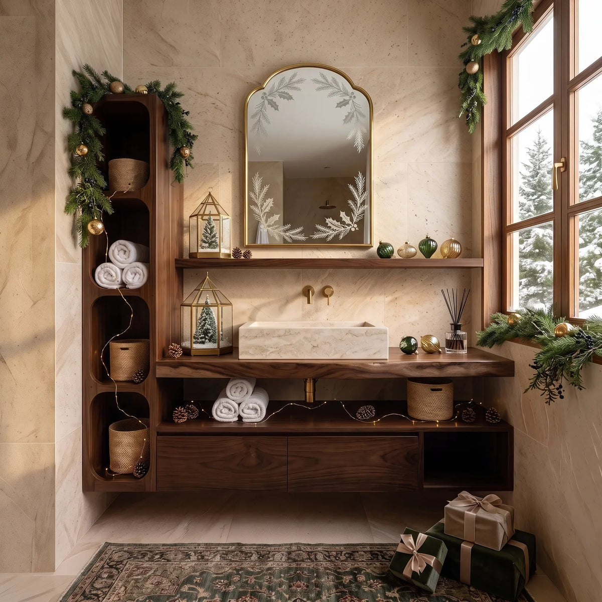 Handcrafted Reindeer Bathroom Vanity Nordic Retreat, solid wood, built to order