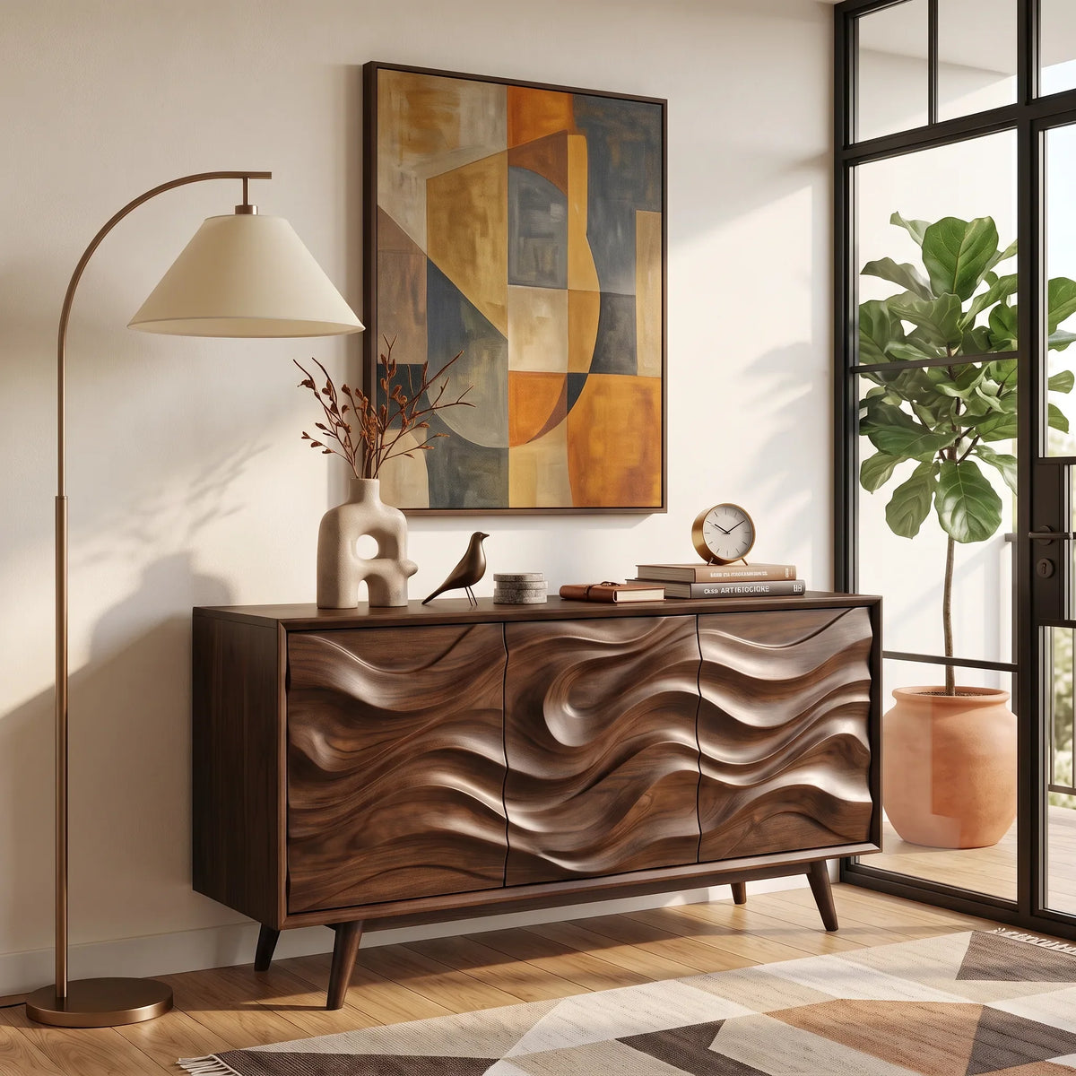 Organic Modern Wave Carved Sideboard Dining Room, solid wood, built to order, view 4