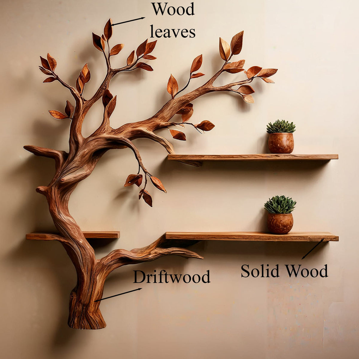 Mid Century Bookcase Tree Branch Shelf Mini Bookcase, solid wood, built to order