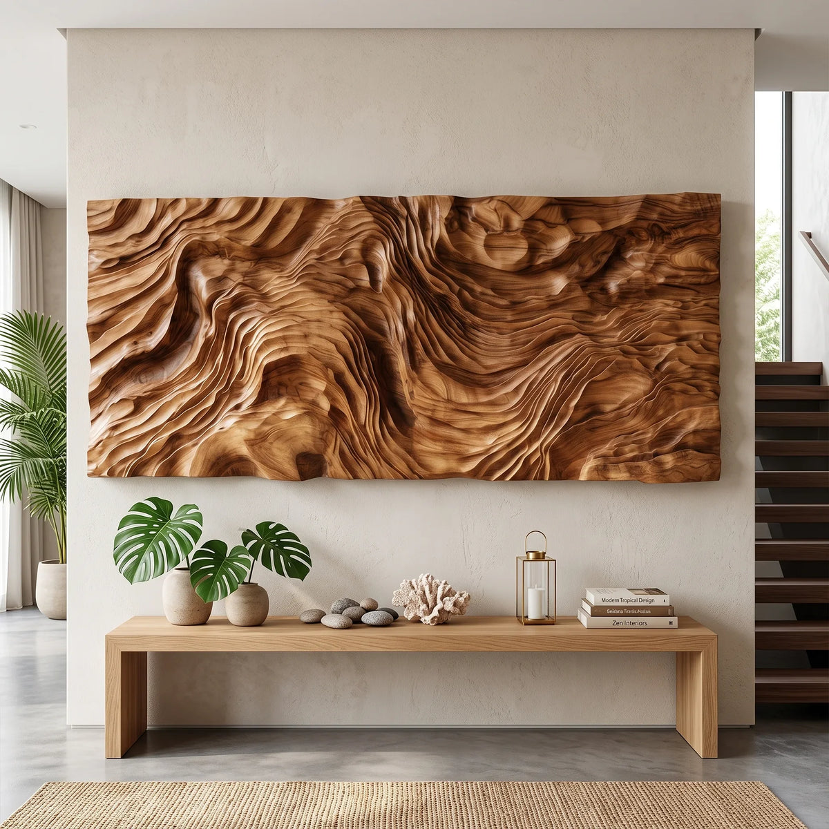 Organic Sculptural Wood Wall Art for Foyer, solid wood, built to order