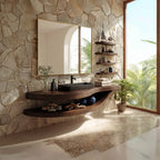 Open Shelf Vanity Cabinet Resort Suite, solid wood, built to order