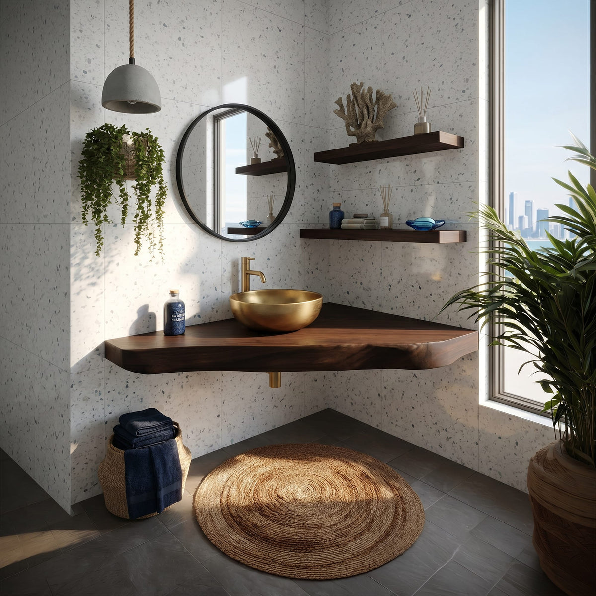 Coastal Wall Mounted Vanity Ocean View Home, solid wood, built to order