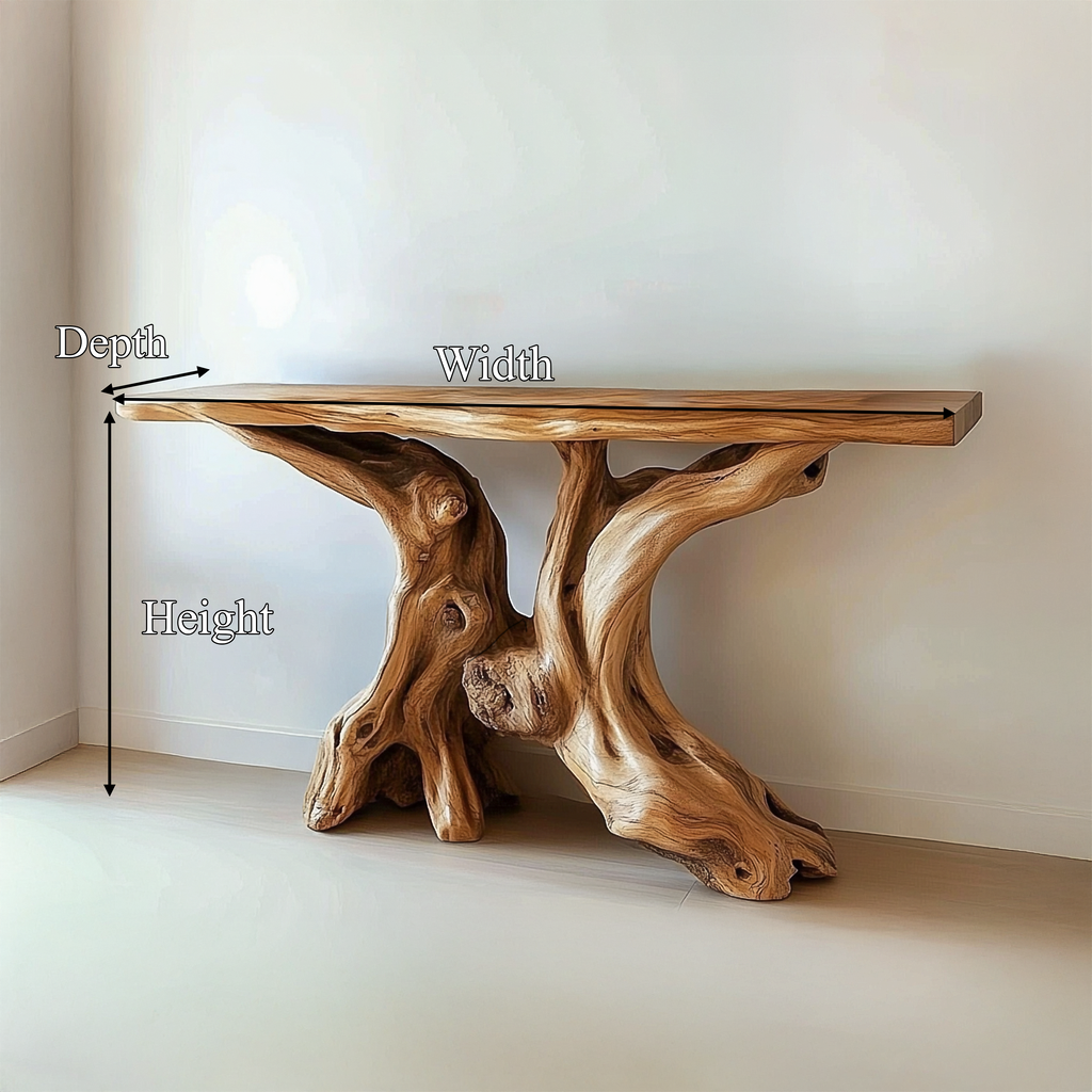 Mid Century Organic Wood Console Table Entryway, solid wood, built to order, view 8