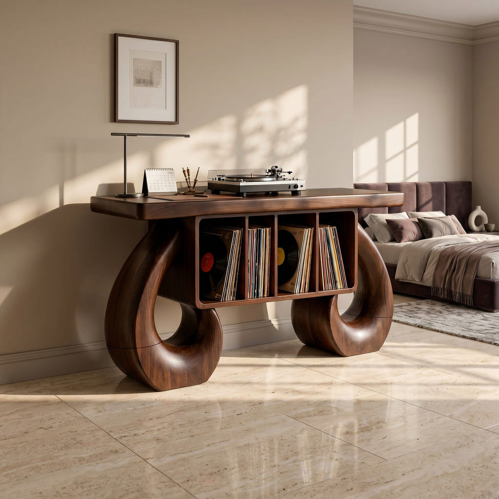 Sculptural Solid Record Stand