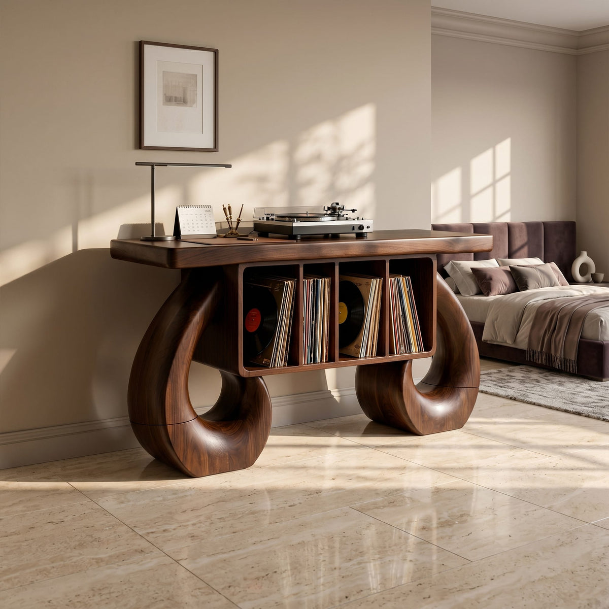 Sculptural Solid Record Stand