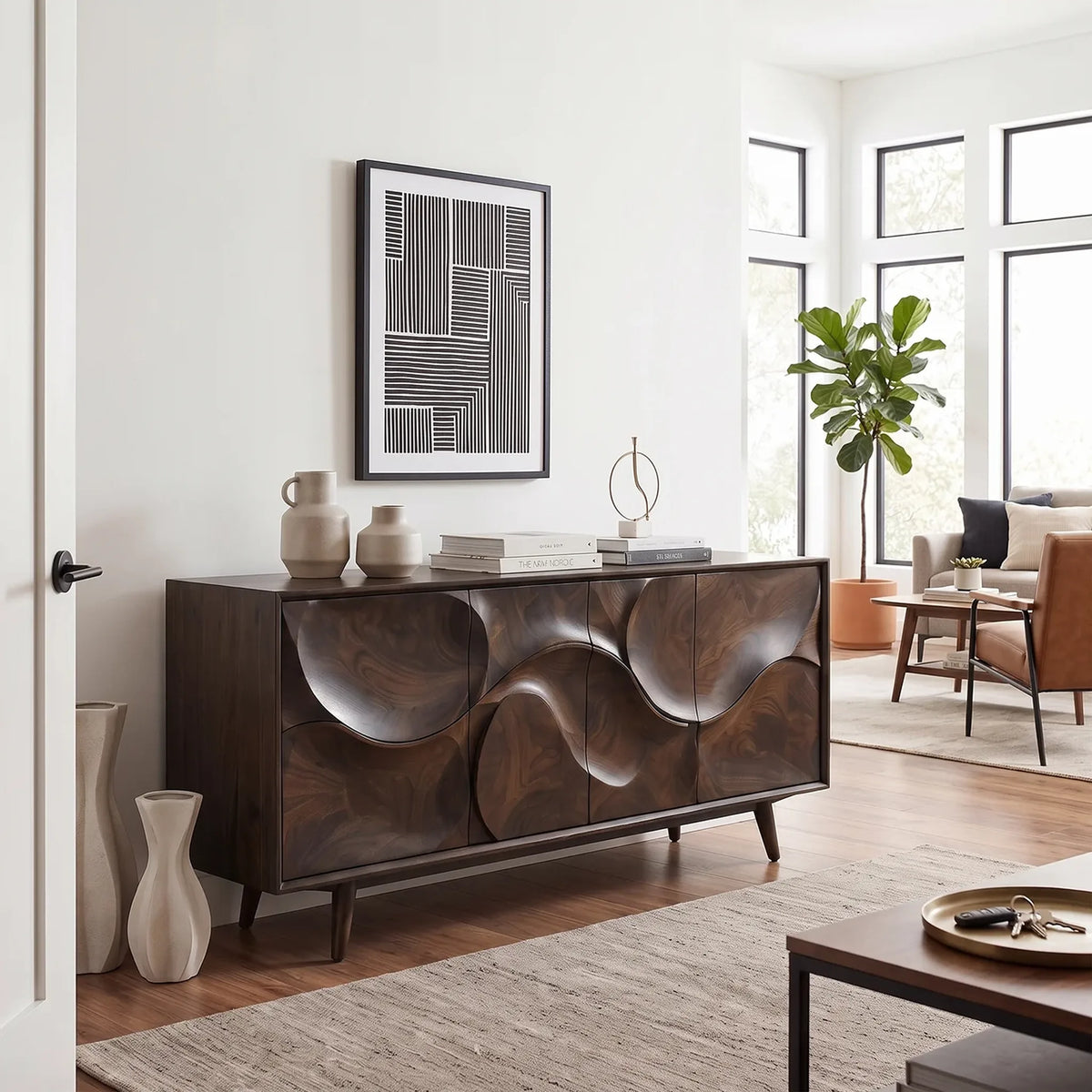 Organic Modern Buffet Cabinet with Storage Kitchen, solid wood, built to order, view 4