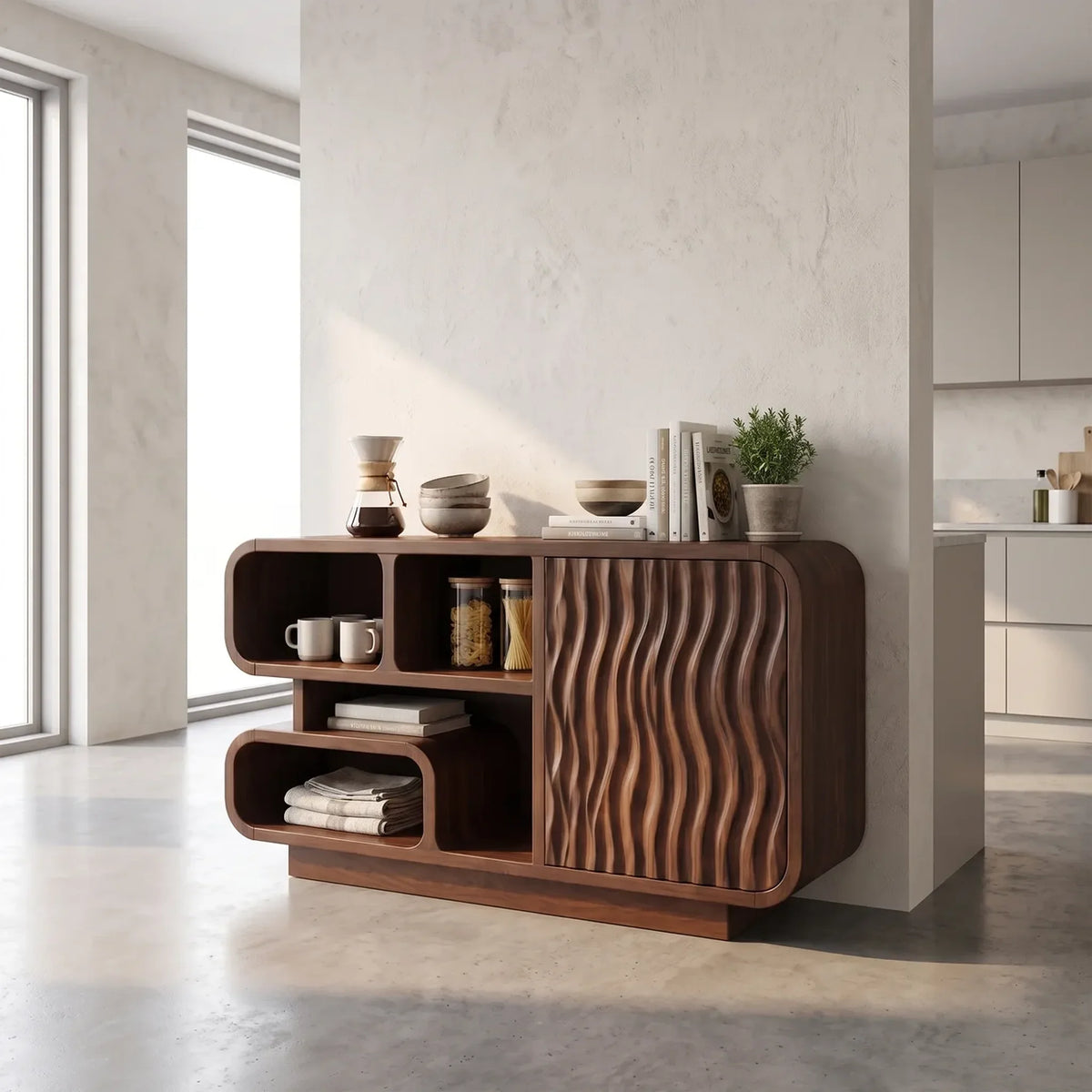 Organic Modern Sideboard Cabinet with Storage Kitchen, solid wood, built to order, view 4