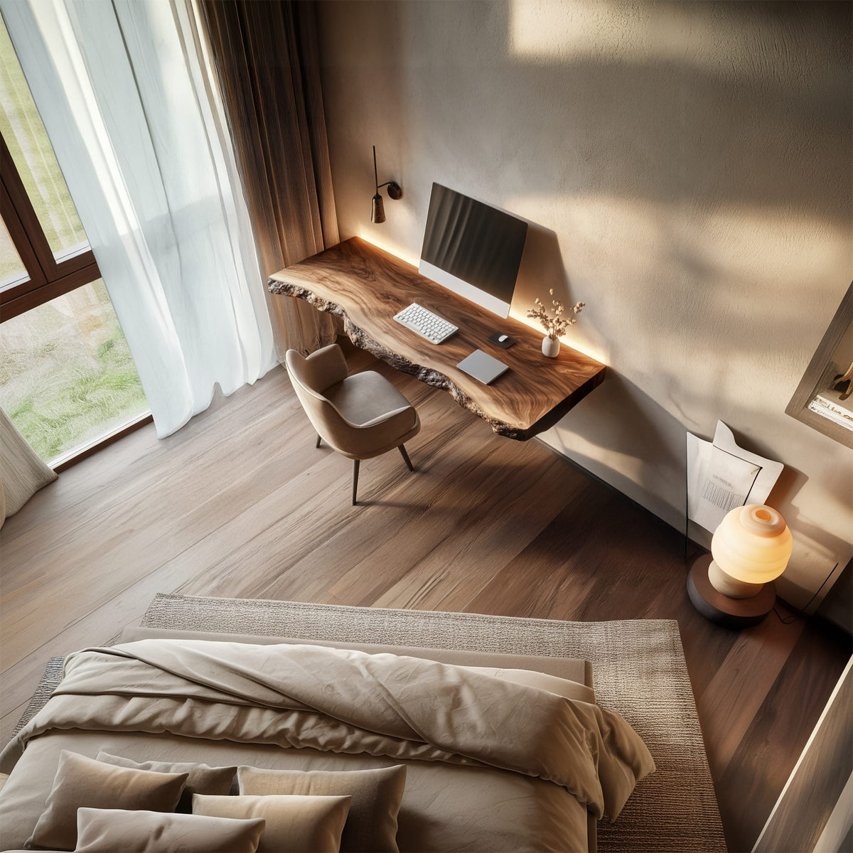 Handcrafted Floating Writing Desk Study Room Interior Statement Design, solid wood, built to order