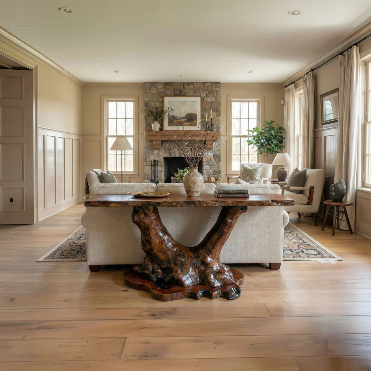 Organic Tree Root Style Console Table Solid Living Room, solid wood, built to order