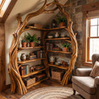 Tree Wall Bookshelf Corner Storage Bookcase Wooden Display Shelf, solid wood, built to order