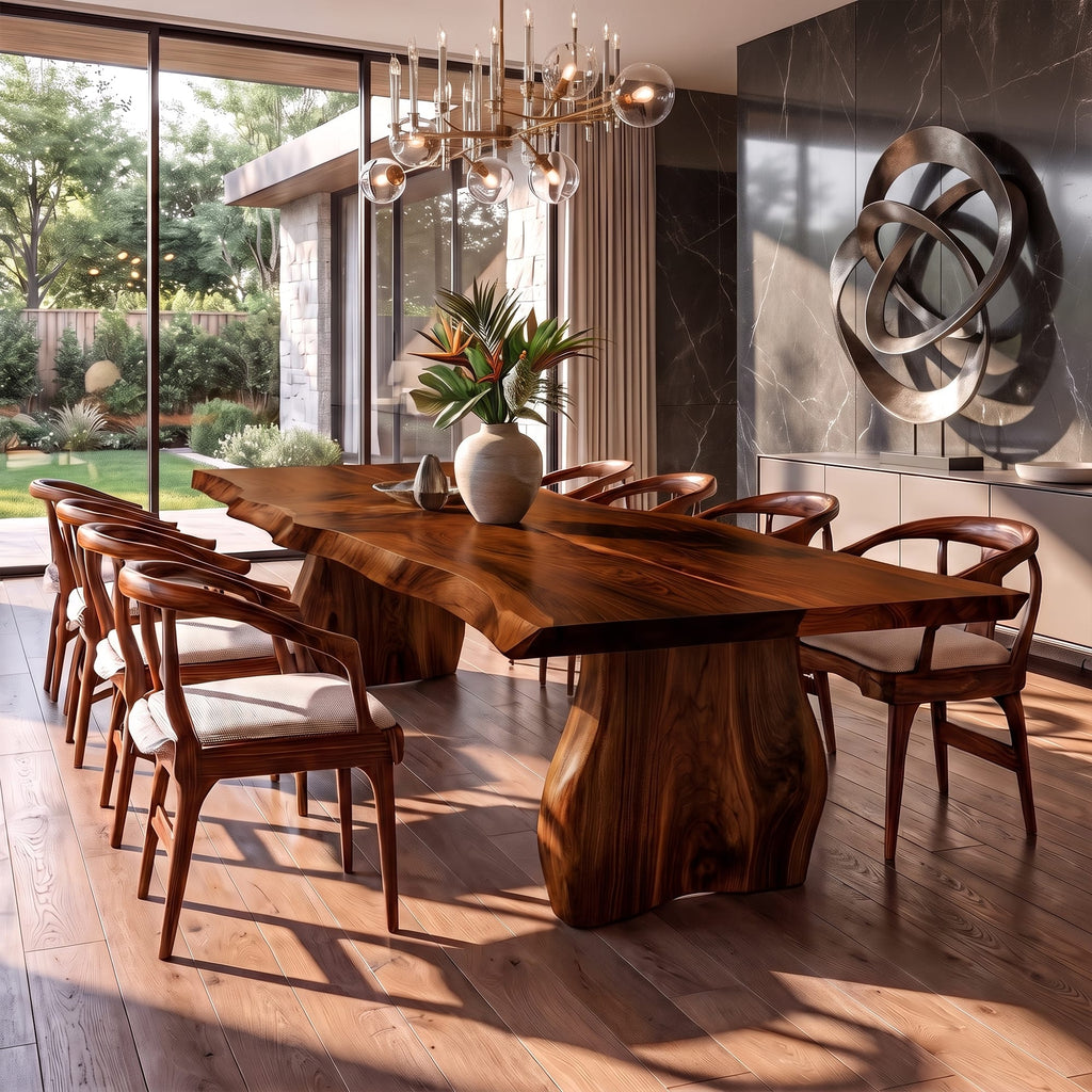 Contemporary Dining Table with Asymmetrical Edge Top, solid wood, built to order