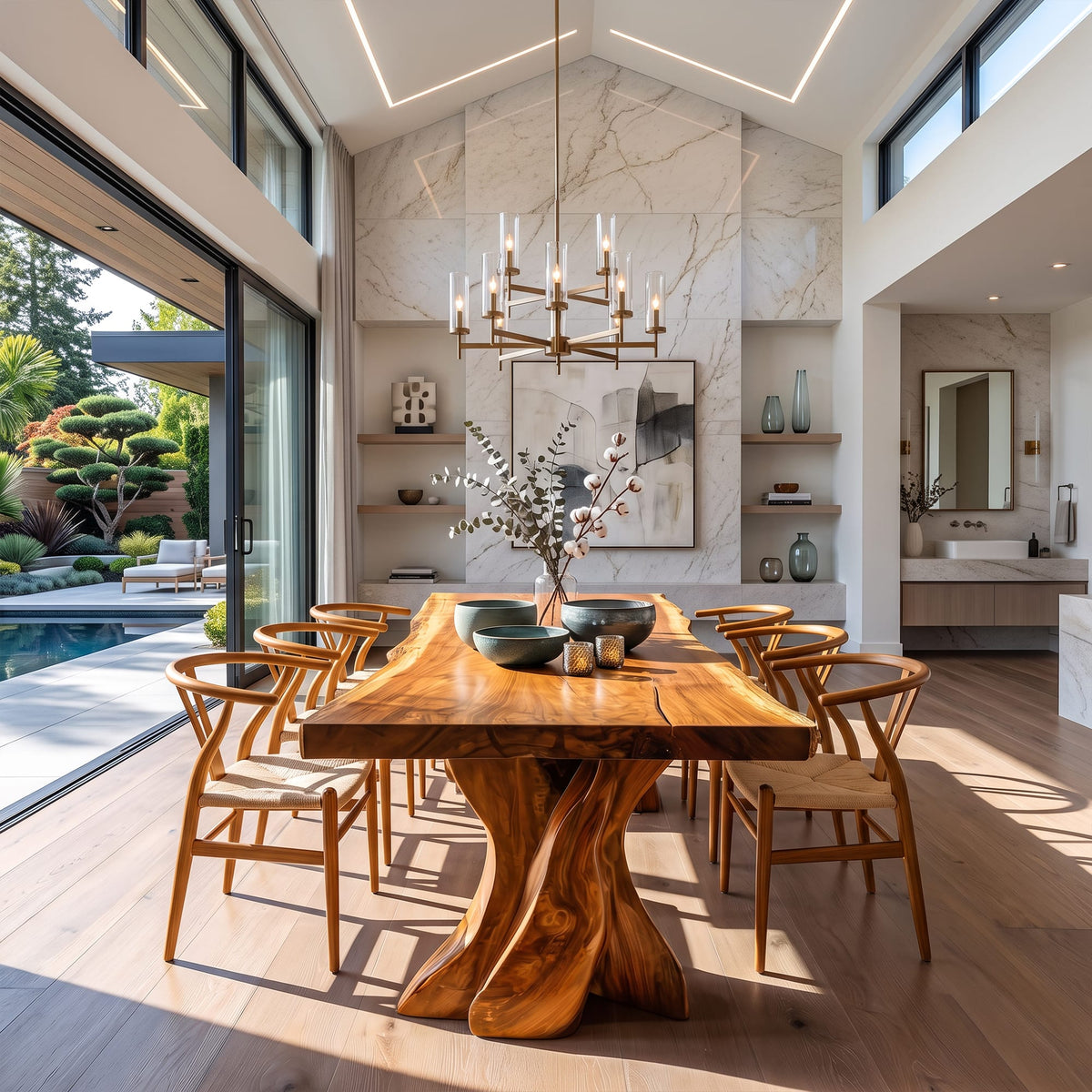 Contemporary Dining Table with Tree Form Base, solid wood, built to order