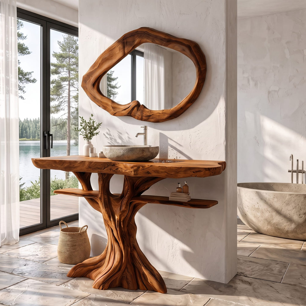 Contemporary Bathroom Vanity with Tree Inspired Frame, solid wood, built to order