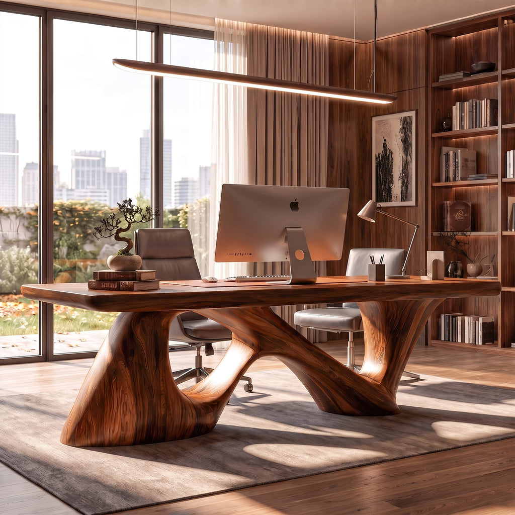 Contemporary Desk with Flowing Sculptural Legs, solid wood, built to order