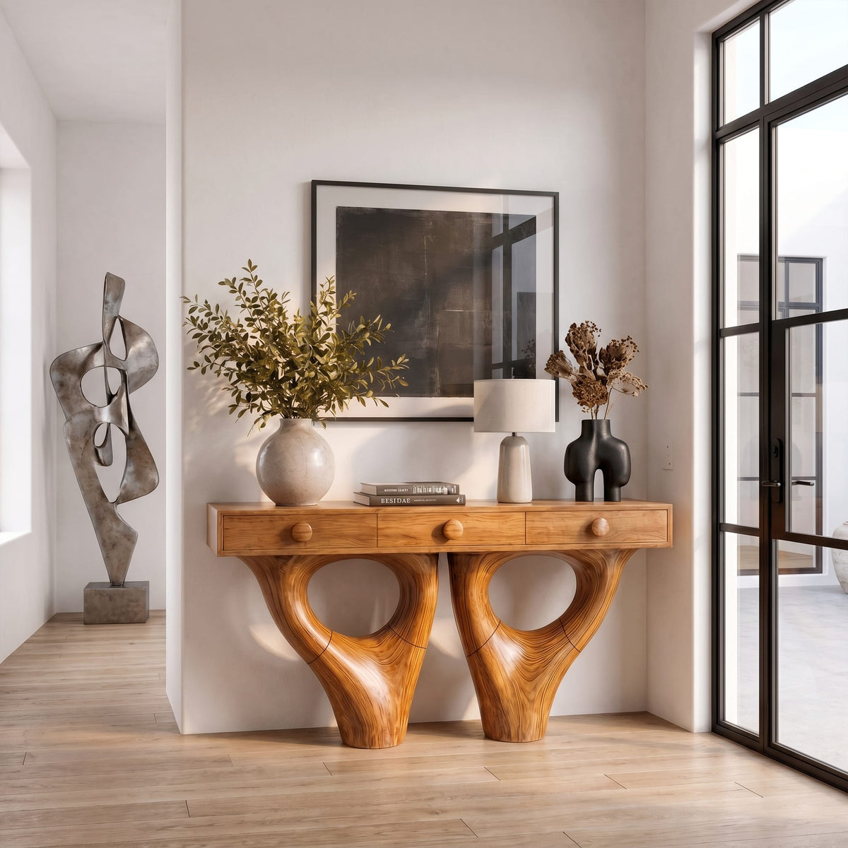 Sculptural Double Solid Console Table