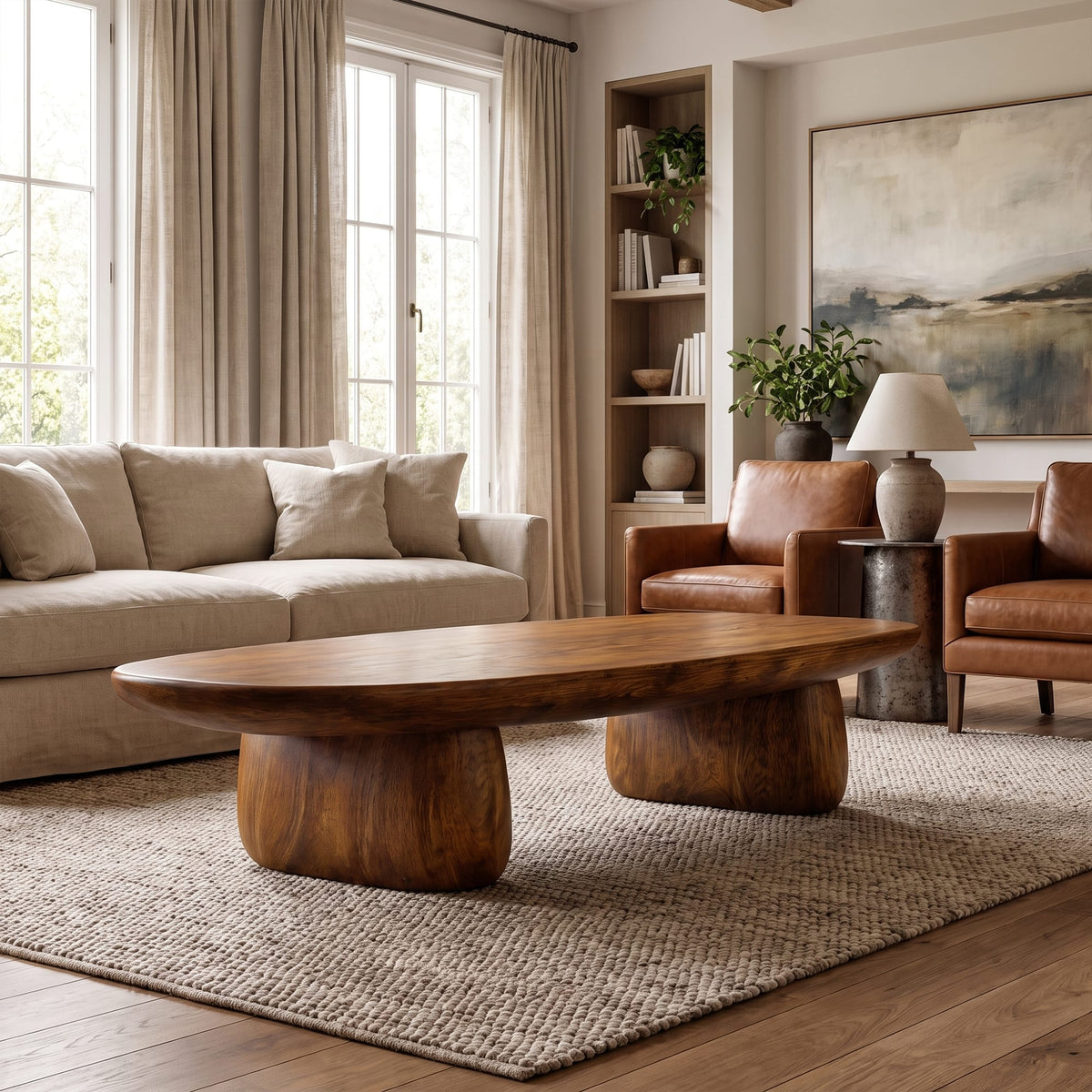 Contemporary Coffee Table with Column Form, solid wood, built to order