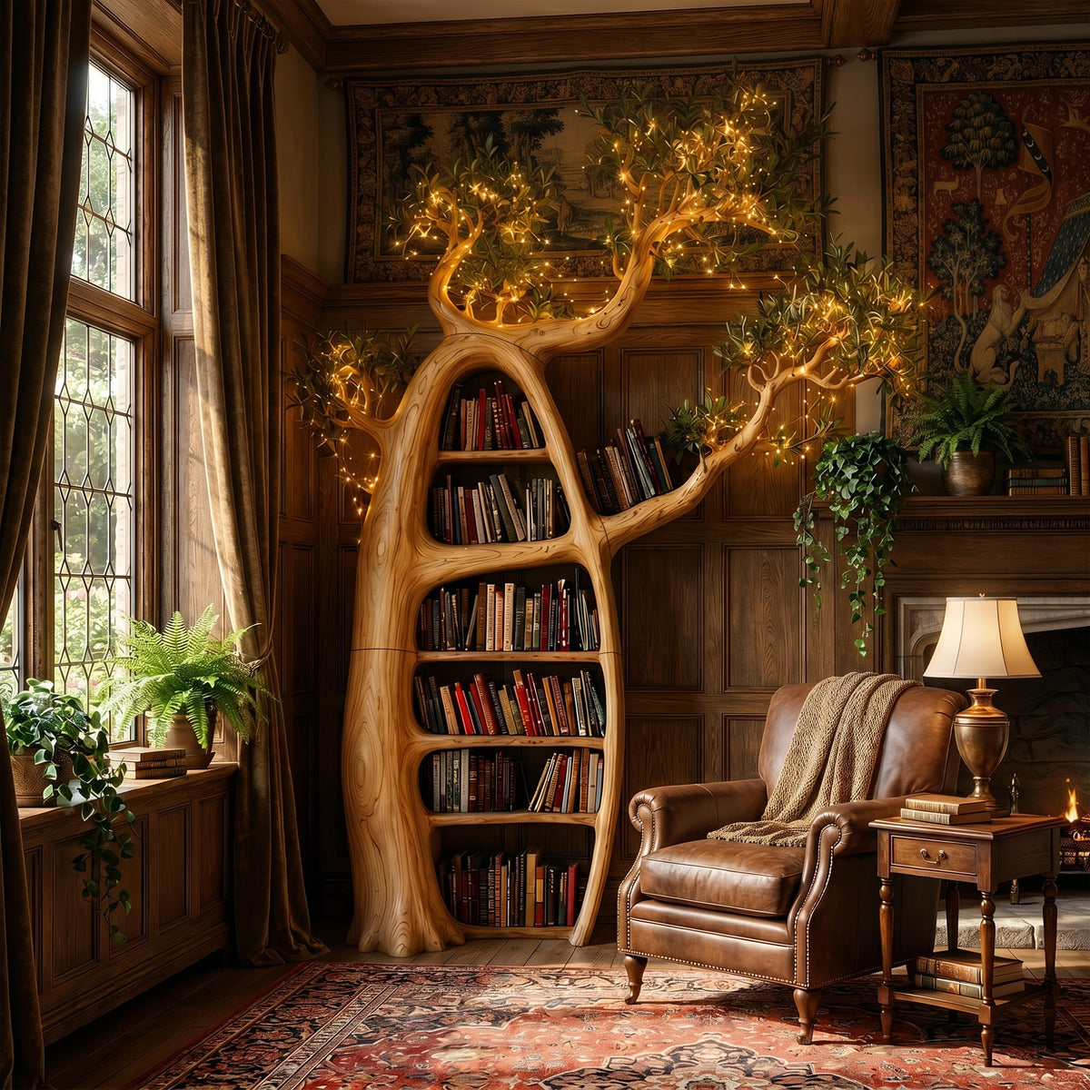 Artistic Illuminated Tree Bookshelf