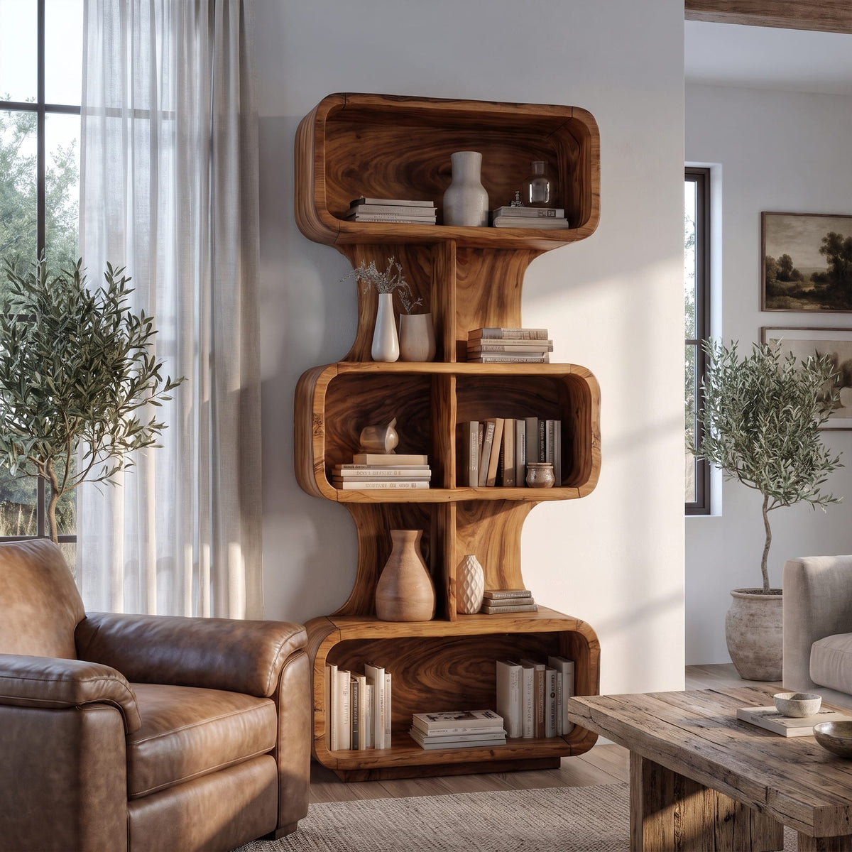 Mid Century Bookshelf Handcrafted Design, solid wood, built to order
