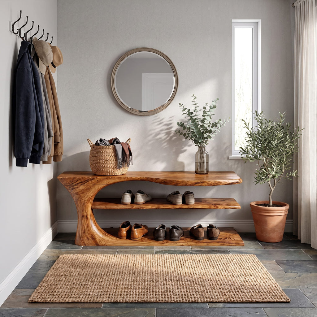 Mid Century Handcrafted Shoe Storage Bench Home, solid wood, built to order