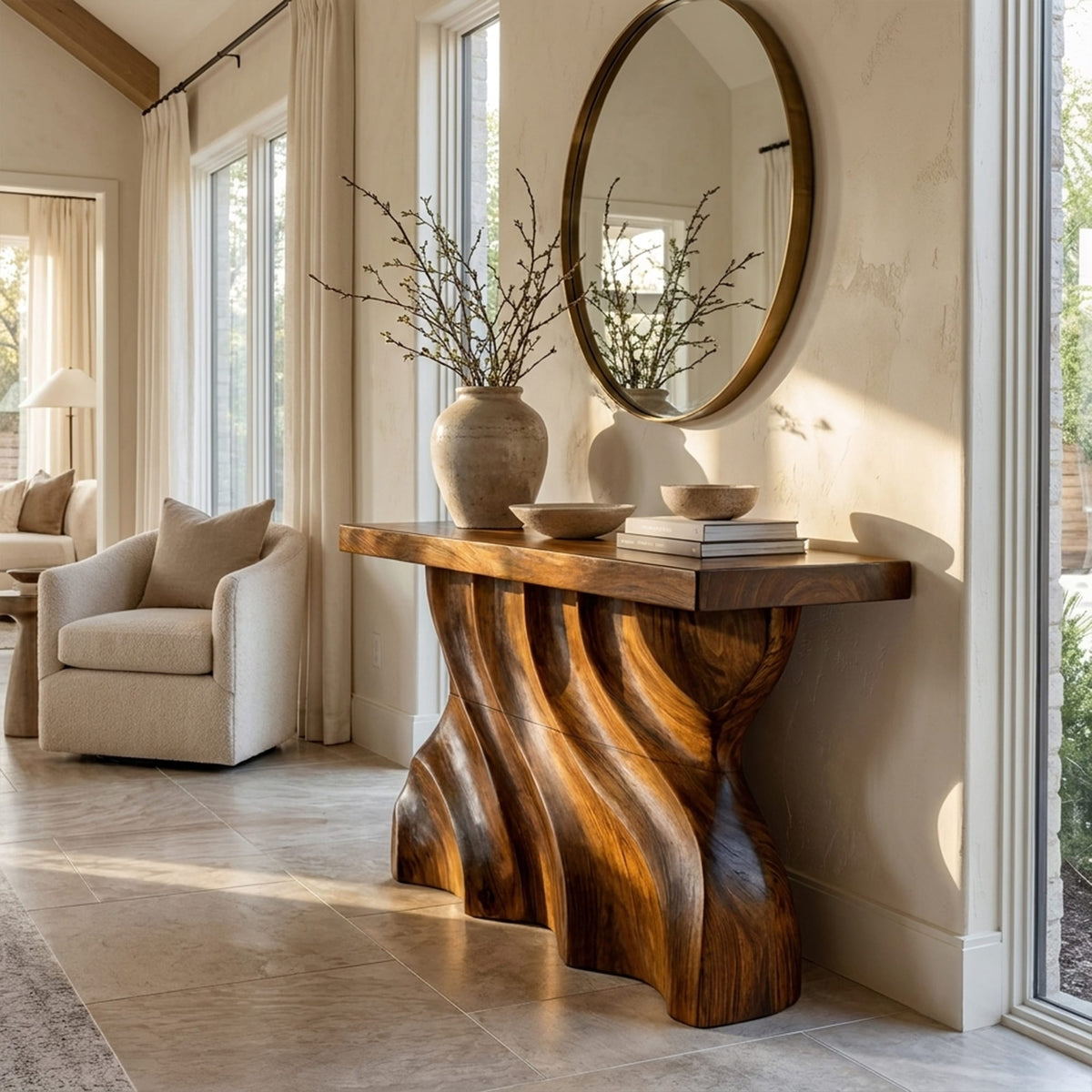 Mid Century Sculpted Wave Console Table